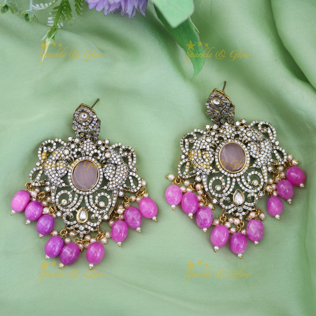 Parrot Floral Victorian AD Haram with Beads - Mint