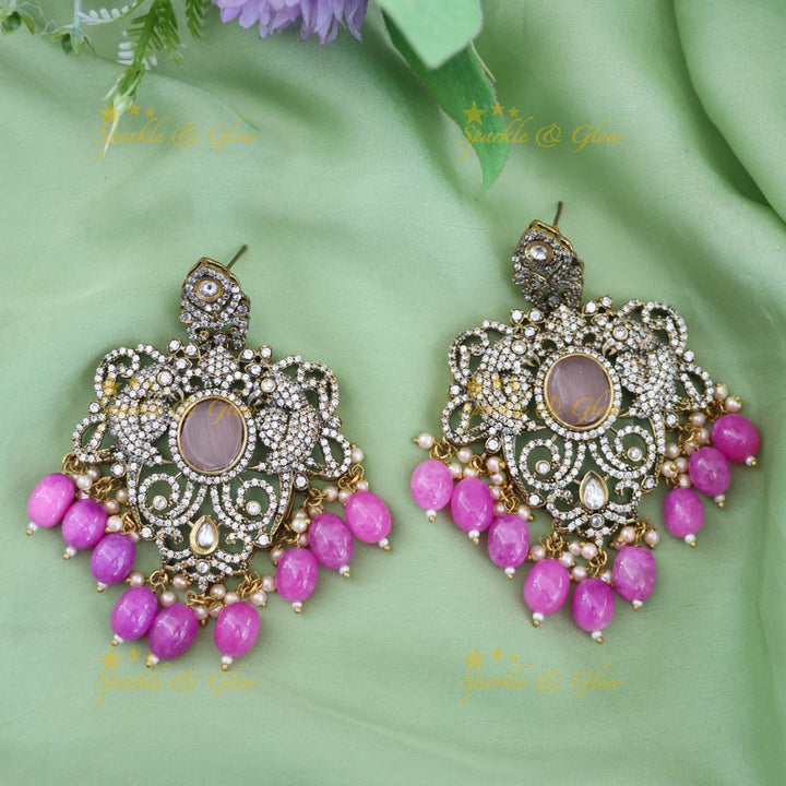 Parrot Floral Victorian AD Haram with Beads - Mint