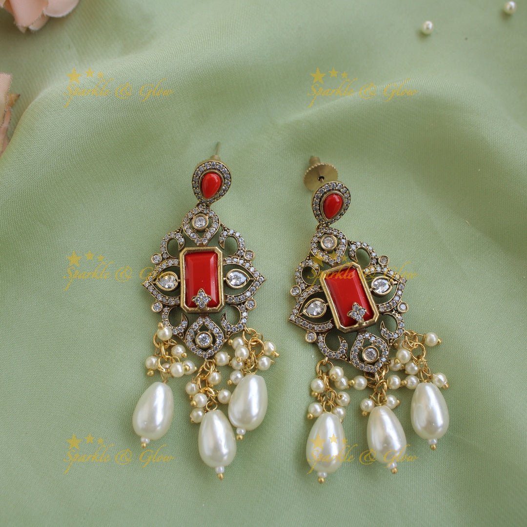 Beautiful Floral pendant Victorian AD haram with multi layer pearl and beads chain - mint green - Sparkle and Glow - Purple - Back Thread