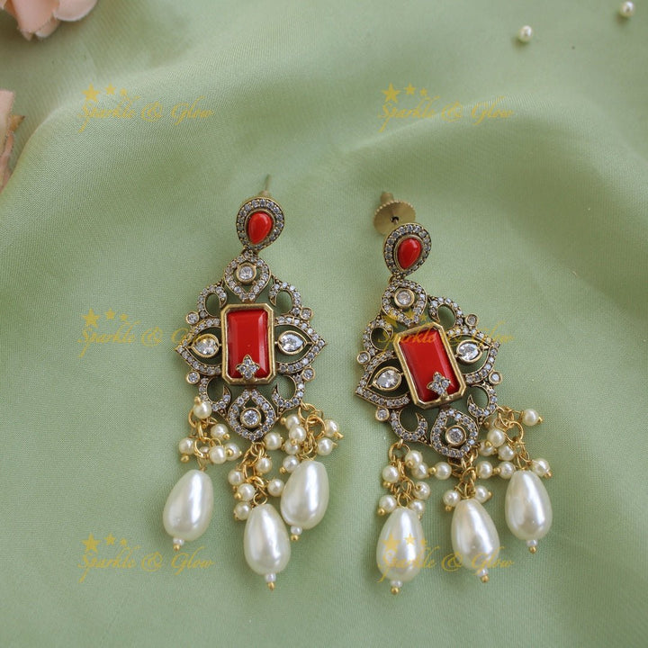 Beautiful Floral pendant Victorian AD haram with multi layer pearl and beads chain - mint green - Sparkle and Glow - Purple - Back Thread
