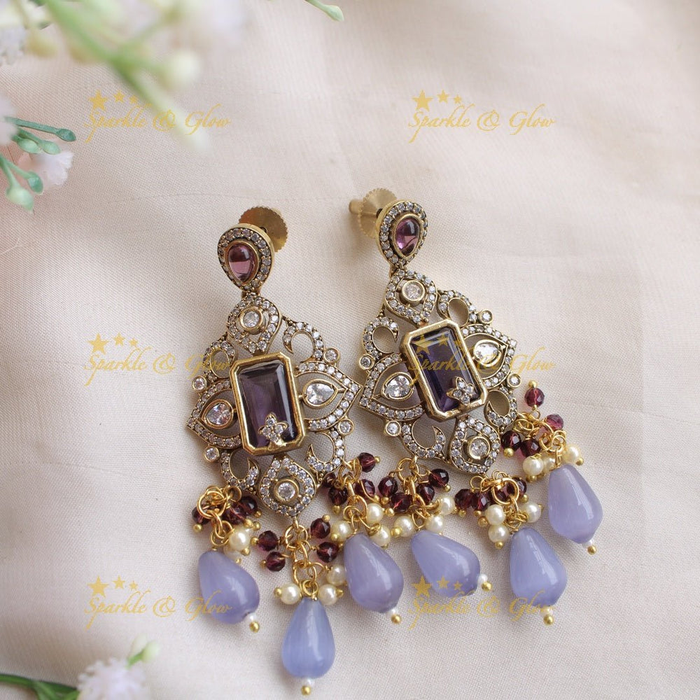 Beautiful Floral pendant Victorian AD haram with multi layer pearl and beads chain - mint green - Sparkle and Glow - Mintgreen - Back Thread