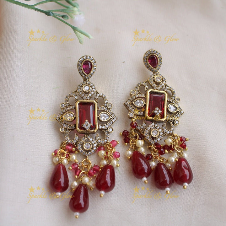 Beautiful Floral pendant Victorian AD haram with multi layer pearl and beads chain - mint green - Sparkle and Glow - Orangepearl - Back Thread