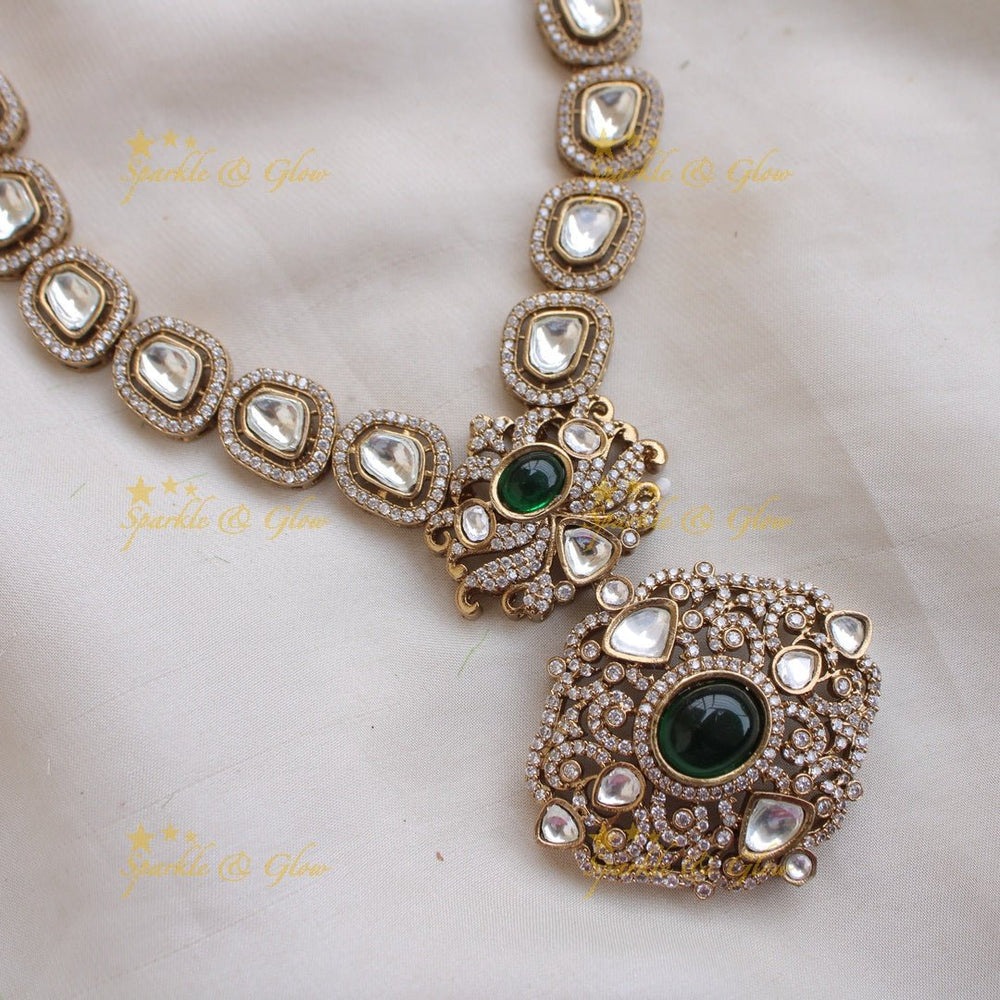 Stunning floral pendant victorian AD short necklace with maroon colour stones - Sparkle and Glow - Maroon - Back Thread