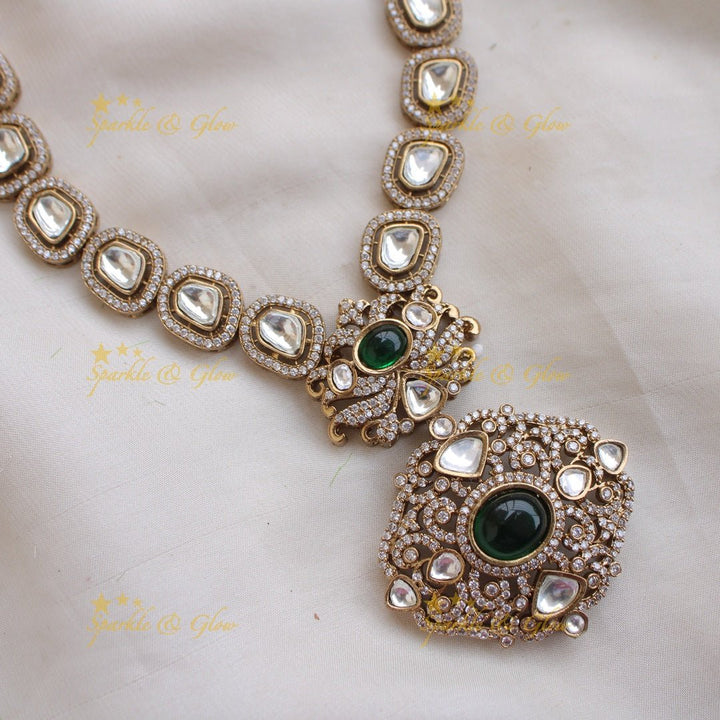 Stunning floral pendant victorian AD short necklace with maroon colour stones - Sparkle and Glow - Maroon - Back Thread