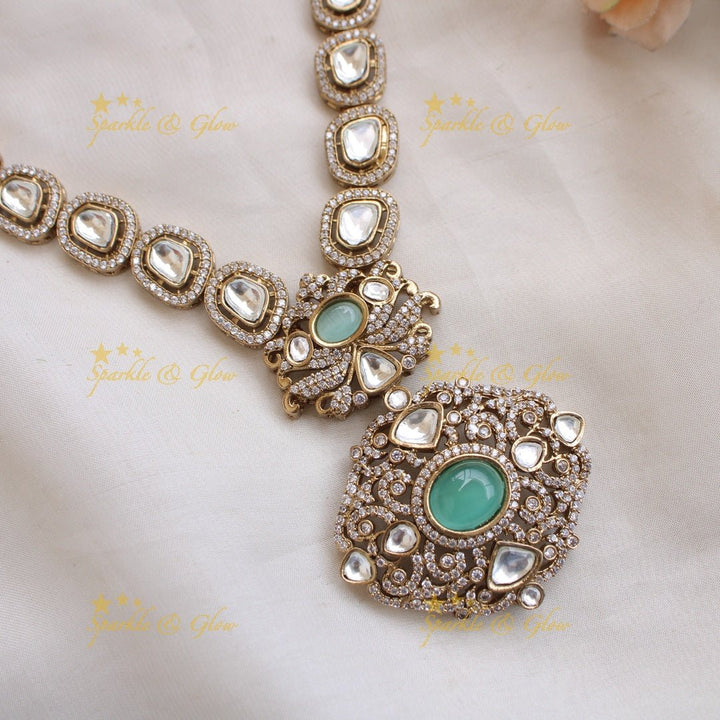 Stunning floral pendant victorian AD short necklace with maroon colour stones - Sparkle and Glow - Maroon - Back Thread