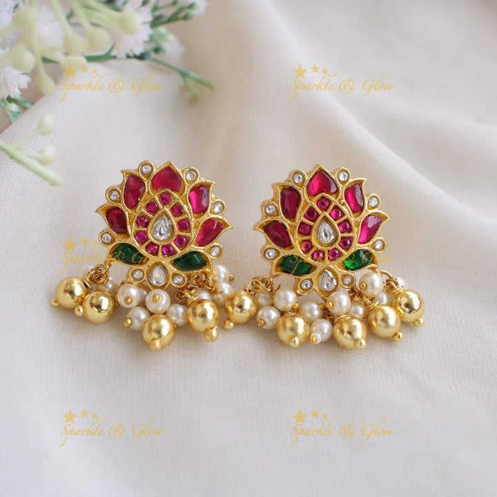 Exclusive Gheru gold jadau lotus peacock curved Long Haram - Sparkle and Glow
