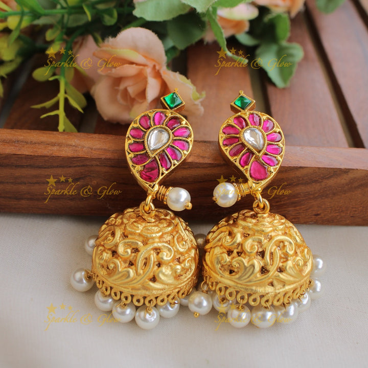 Jadau Kundan Mango long Haram with  mint Green and pearl beads