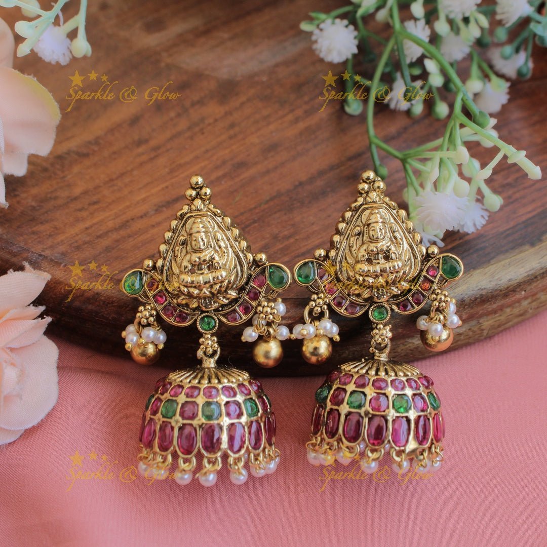 Exquisite Lakshmi elephant carved mango kemp stone haram with pearl and gold beads - red green - Sparkle and Glow - Redgreen - Back Thread