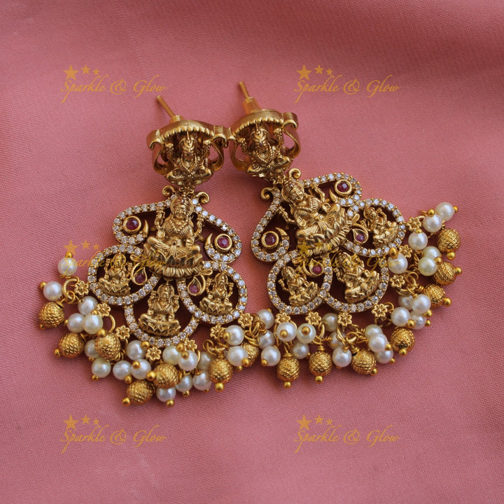 Exclusive Lakshmi carved pendant multi black beads necklace with CZ stones and pearls