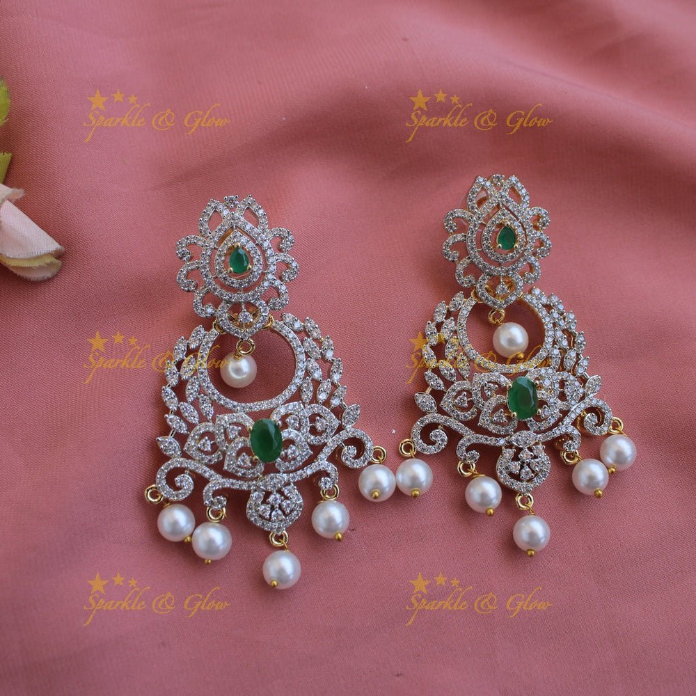 Elegant flower leaflet design American diamond Short necklace with AD Ruby - pink - Sparkle and Glow - Pink - Back Thread