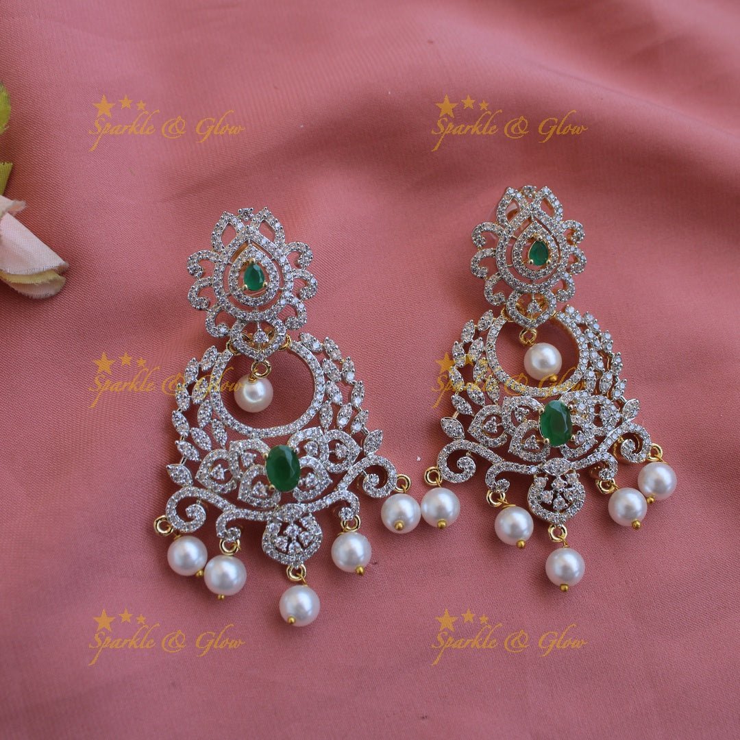 Elegant flower leaflet design American diamond Short necklace with AD Ruby - pink - Sparkle and Glow - Pink - Back Thread