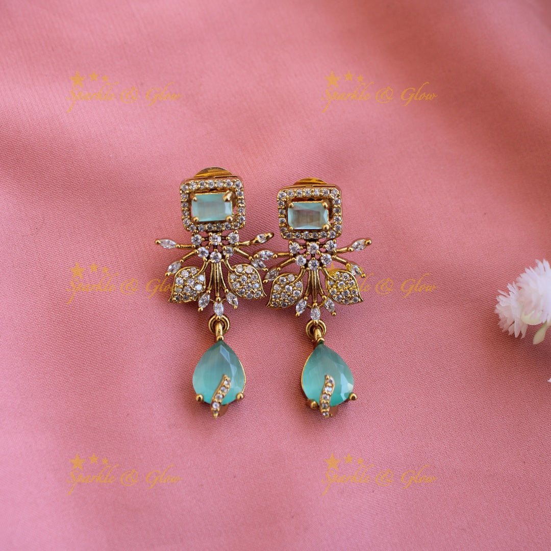 Elegant Floral and leaf design AD short necklace with pearls and ruby stones - pink - Sparkle and Glow - Mintgreen - Back Thread