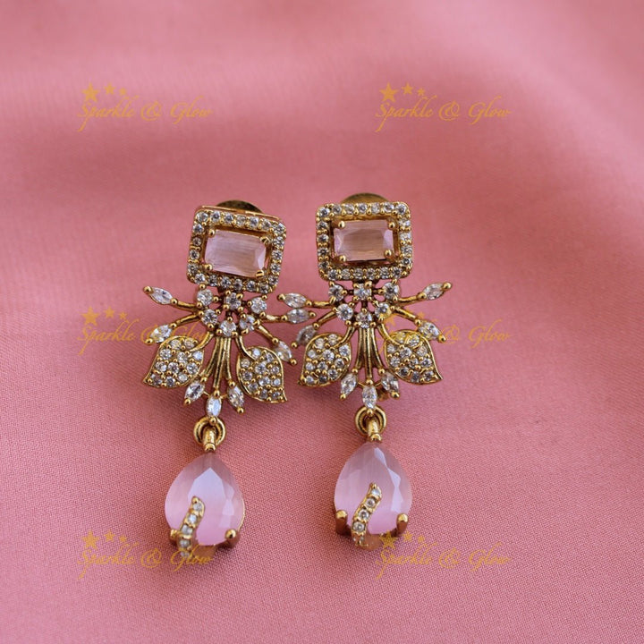 Elegant Floral and leaf design AD short necklace with pearls and ruby stones - pink - Sparkle and Glow - Pink - Back Thread