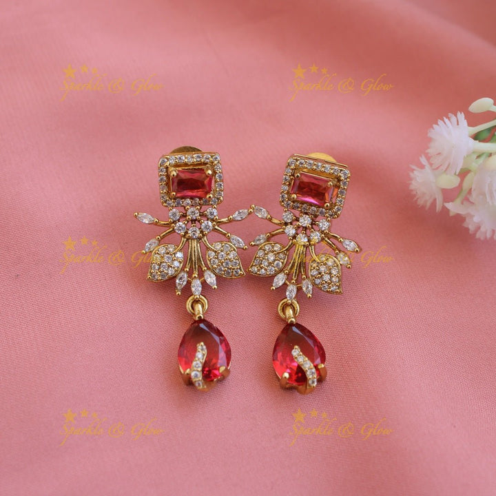Elegant Floral and leaf design AD short necklace with pearls and ruby stones - pink - Sparkle and Glow - Pink - Back Thread