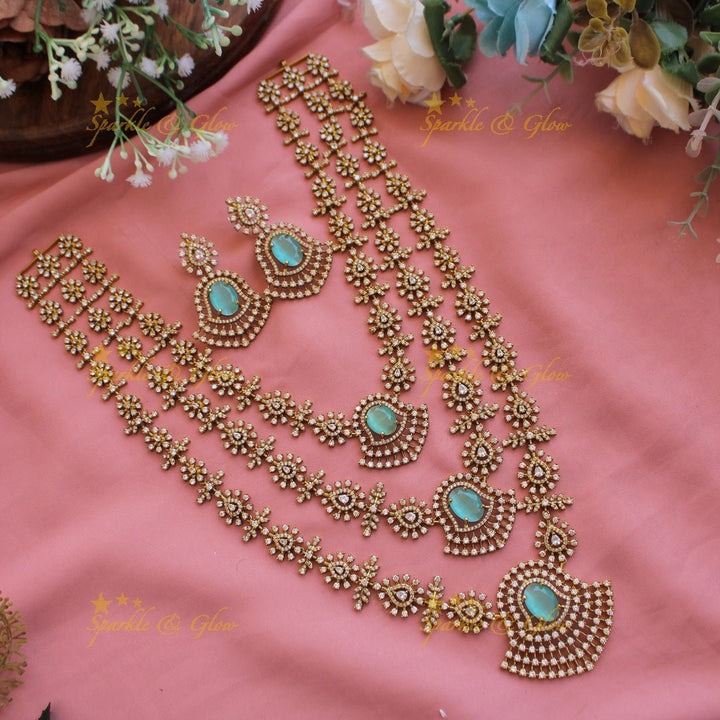 Exclusive floral American diamond Long layer necklace with Baby pink stone - Sparkle and Glow - Baby pink - Back Thread