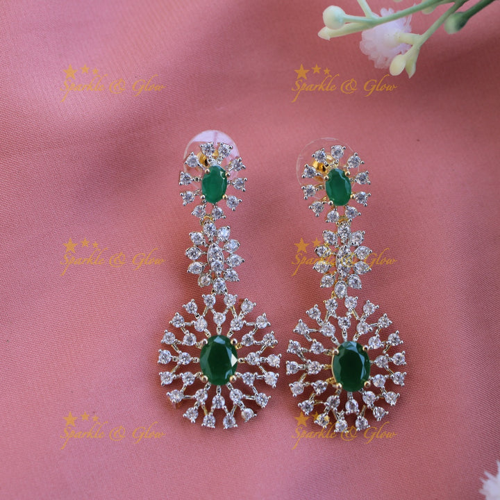Beautiful Floral design American diamond Short necklace with Green stone