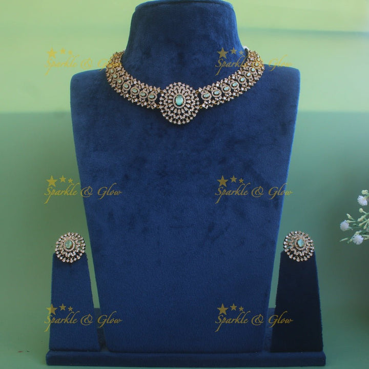Grand intricate flower American diamond Short necklace with baby pink stone - Sparkle and Glow - Baby pink - Back Thread