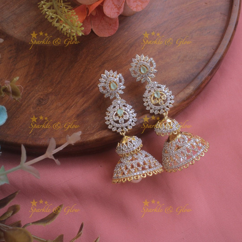 Grand Floral layer haram and choker American diamond necklace set with mint green stone and pearl drops - Sparkle and Glow - Pink - Back Thread