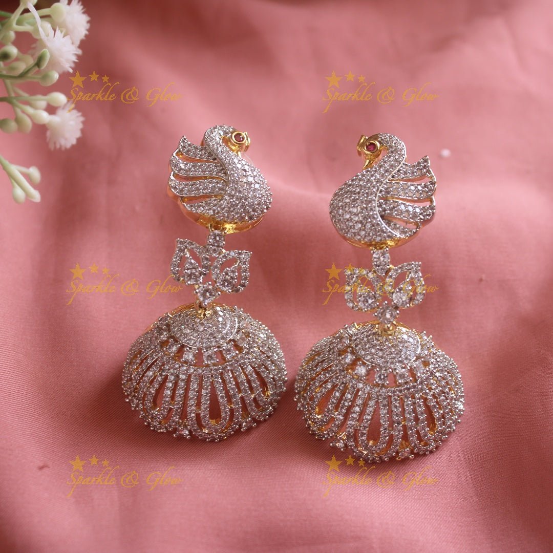 Sparkling exclusive Floral peacock American diamond long necklace with pink stones - Sparkle and Glow - Green - Back Thread