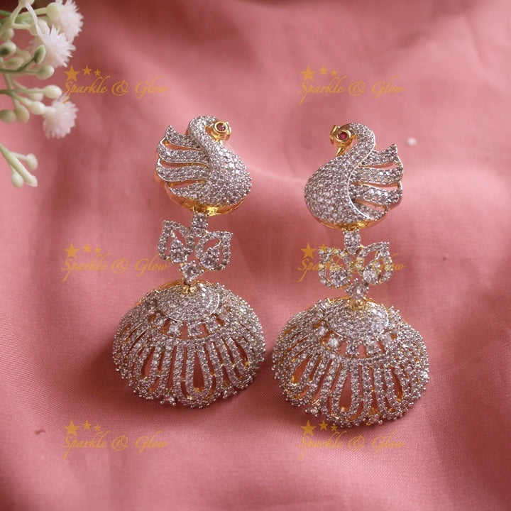 Sparkling exclusive Floral peacock American diamond long necklace with pink stones - Sparkle and Glow - Green - Back Thread