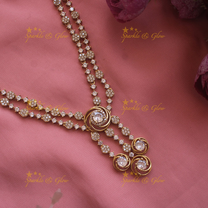 Stunning two layer floral AD short necklace with multi stone drops