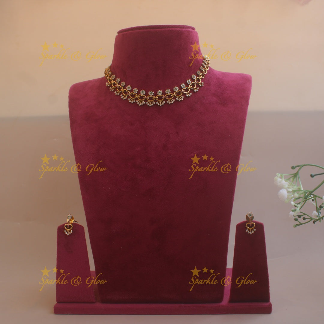 Exclusive Floral and heart design AD short necklace with ruby and emeralds