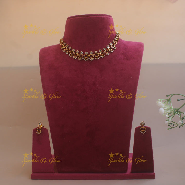 Exclusive Floral and heart design AD short necklace with ruby and emeralds