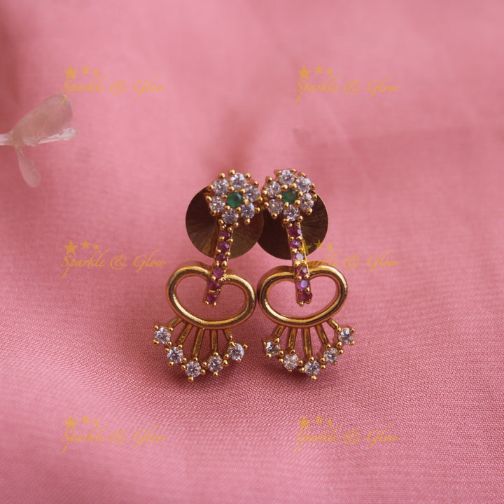 Exclusive Floral and heart design AD short necklace with ruby and emeralds