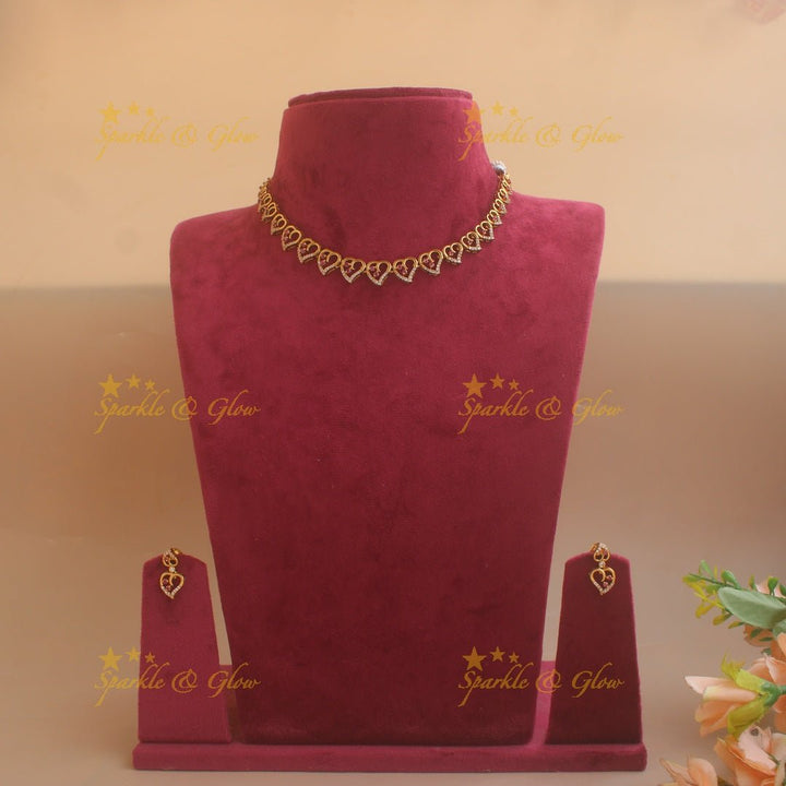 Stunning Heart design AD short necklace with ruby stones - red - Sparkle and Glow - Red - Back Thread