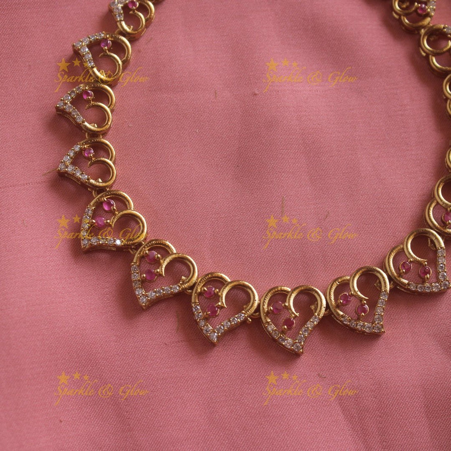 Stunning Heart design AD short necklace with ruby stones - red - Sparkle and Glow - Red - Back Thread