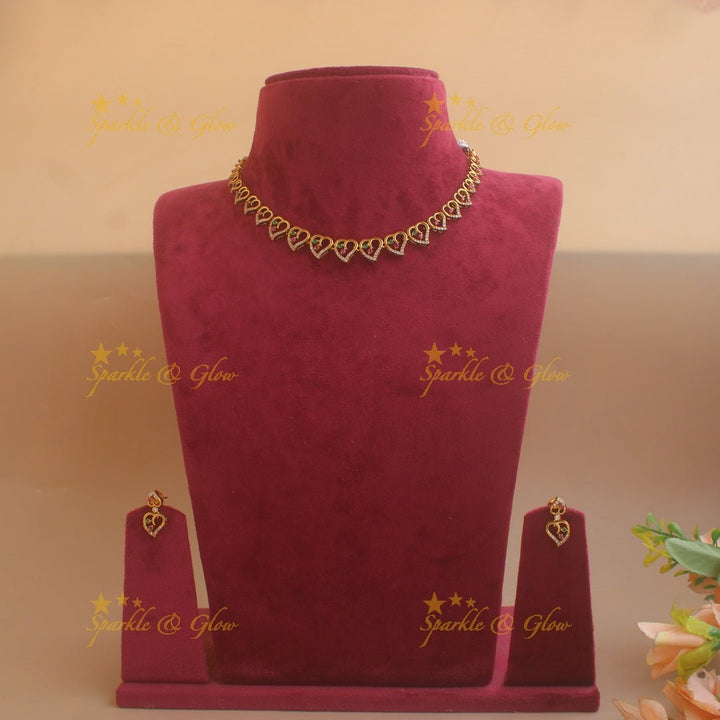 Stunning Heart design AD short necklace with ruby stones - red - Sparkle and Glow - Red - Back Thread