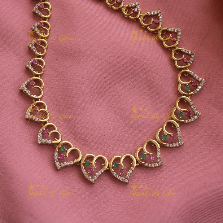 Stunning Heart design AD short necklace with ruby stones - red - Sparkle and Glow - Red - Back Thread