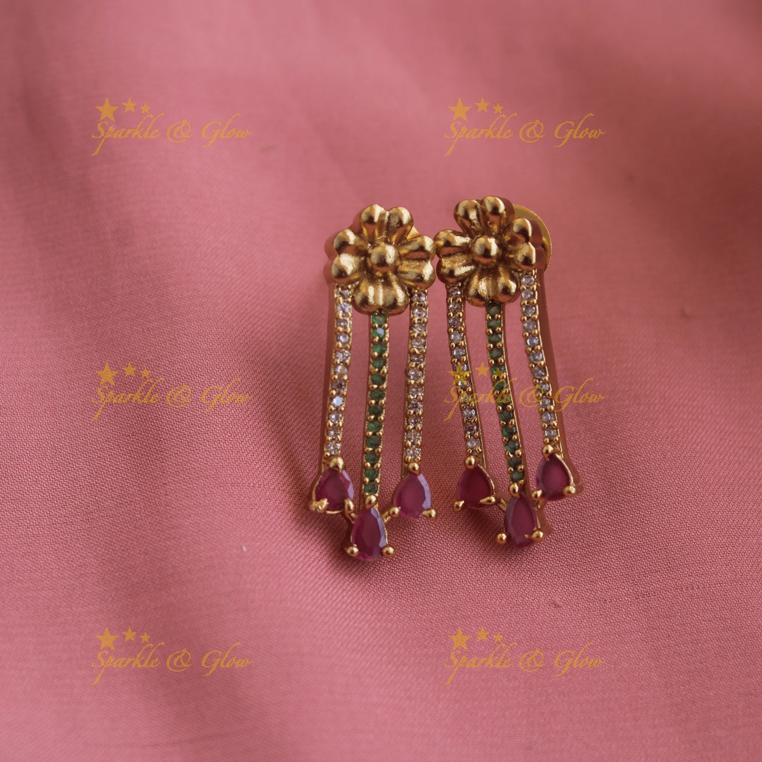 Statement Floral and spike design AD short necklace with ruby stone drops