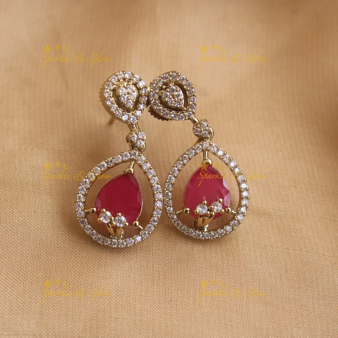 Exclusive Water drop design AD short necklace with red stones - Sparkle and Glow