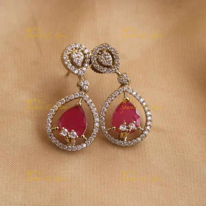 Exclusive Water drop design AD short necklace with red stones - Sparkle and Glow