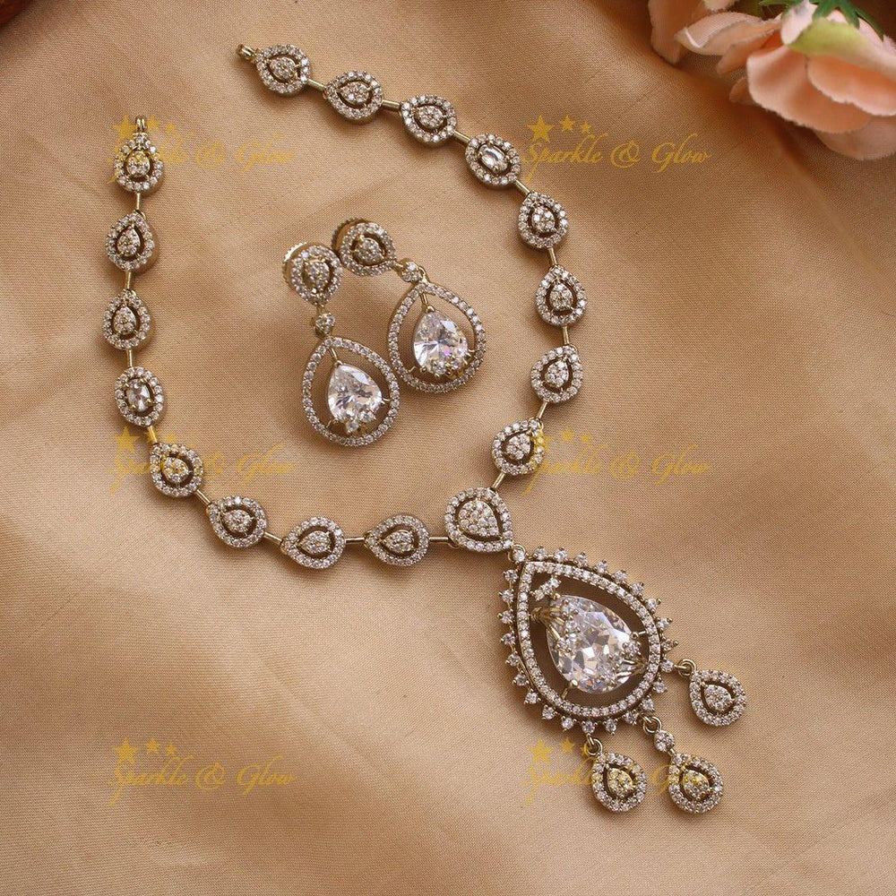 Exclusive Water drop design AD short necklace with red stones - Sparkle and Glow