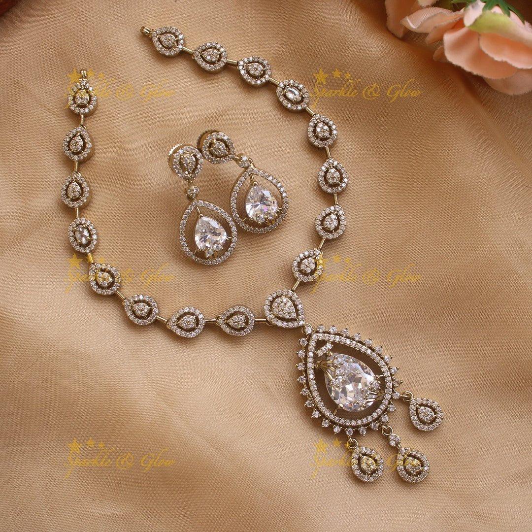 Exclusive Water drop design AD short necklace with red stones - Sparkle and Glow