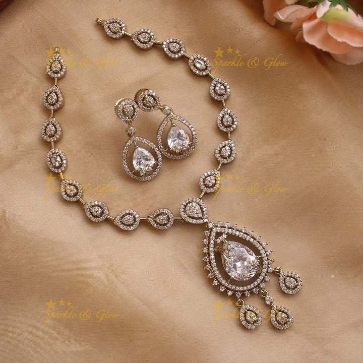 Exclusive Water drop design AD short necklace with red stones - Sparkle and Glow