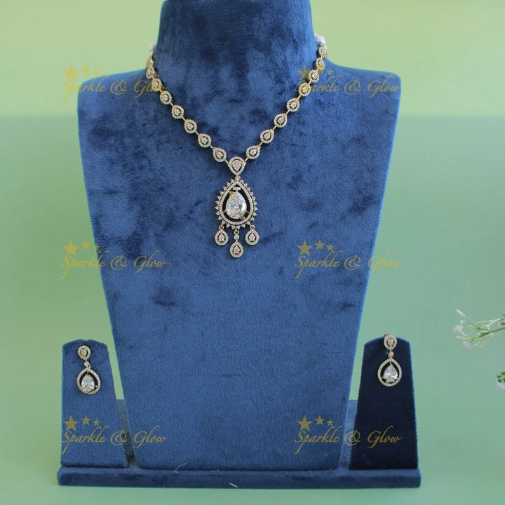 Exclusive Water drop design AD short necklace with red stones - Sparkle and Glow