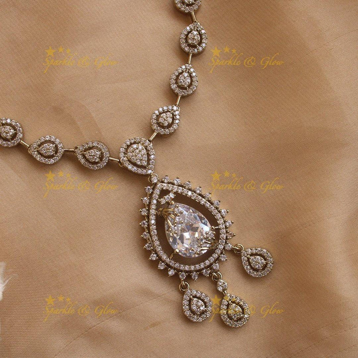 Exclusive Water drop design AD short necklace with red stones - Sparkle and Glow