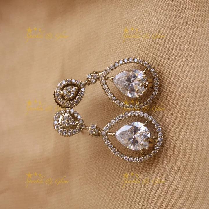 Exclusive Water drop design AD short necklace with red stones - Sparkle and Glow