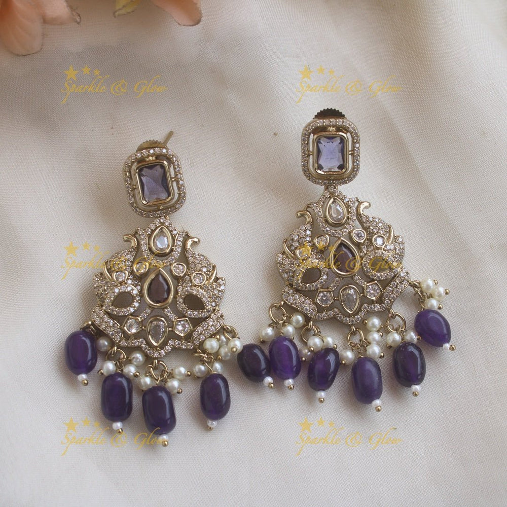 Stunning Peacock design victorian AD short necklace with purple beads and stone - Sparkle and Glow - Purple - Back Thread