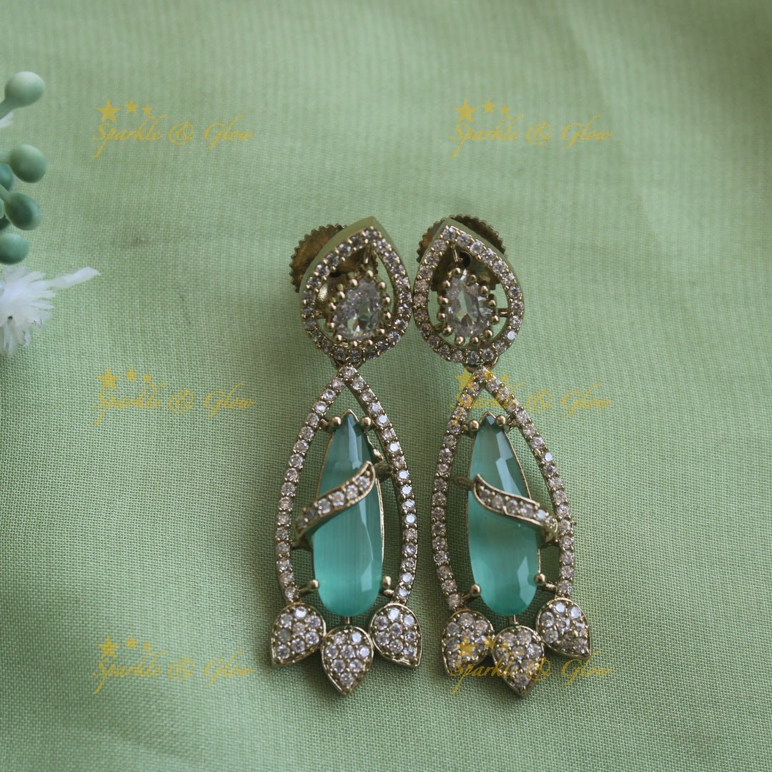Elegant Parrot design oval stone pendant black beads necklace, mangalsutra - mint green - Sparkle and Glow - Redgreen - Back Thread
