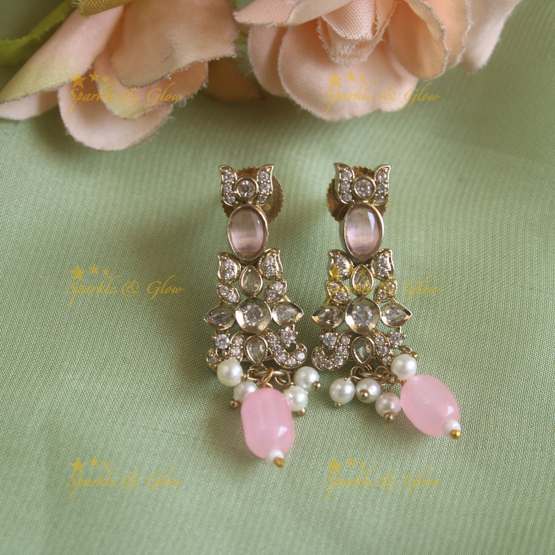 Stunning Elephant floral design pendant black beads necklace, mangalsutra with stone and baby pink beads