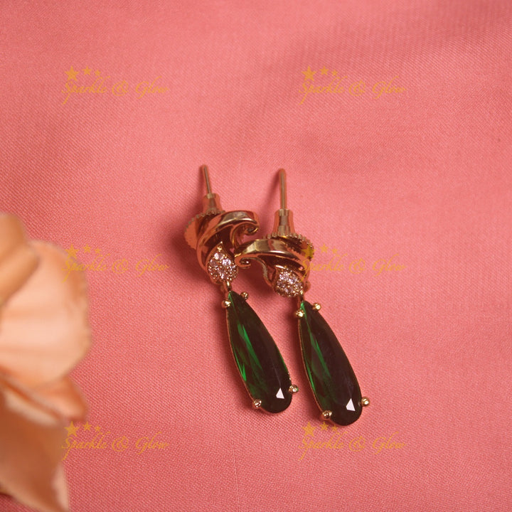 Stunning Floral leaf design oval stone pendant black beads necklace, mangalsutra - green