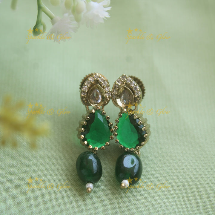 Beautiful Floral design pendant black beads necklace, mangalsutra with green beads and stones