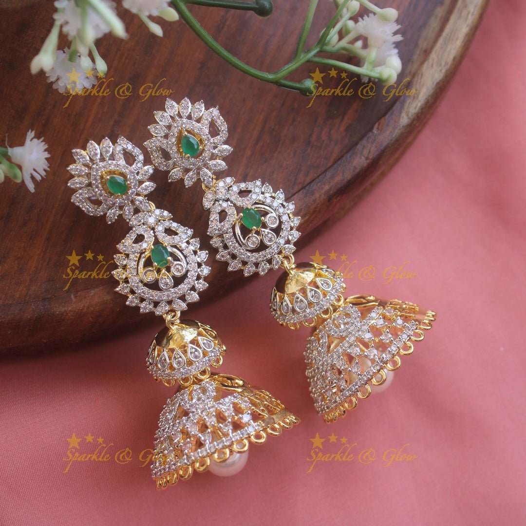 Grand Floral layer haram and choker American diamond necklace set with mint green stone and pearl drops - Sparkle and Glow - Pink - Back Thread
