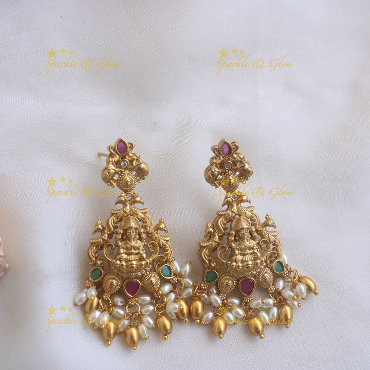 Stunning Premium Matt Lakshmi peacock coin haram with ruby emerald gold beads and rice pearls