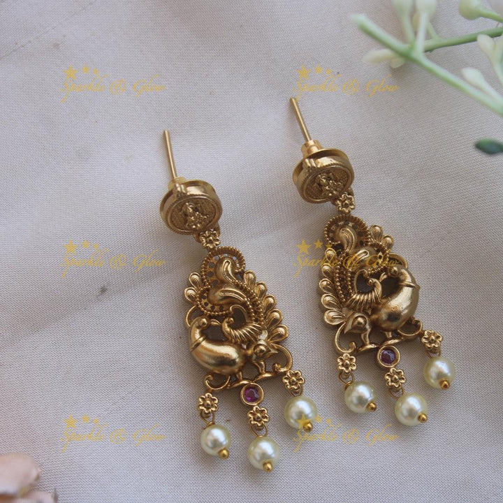 Elegant Premium Matt Lakshmi peacock coin haram with ruby emerald and white stones - multi - Sparkle and Glow