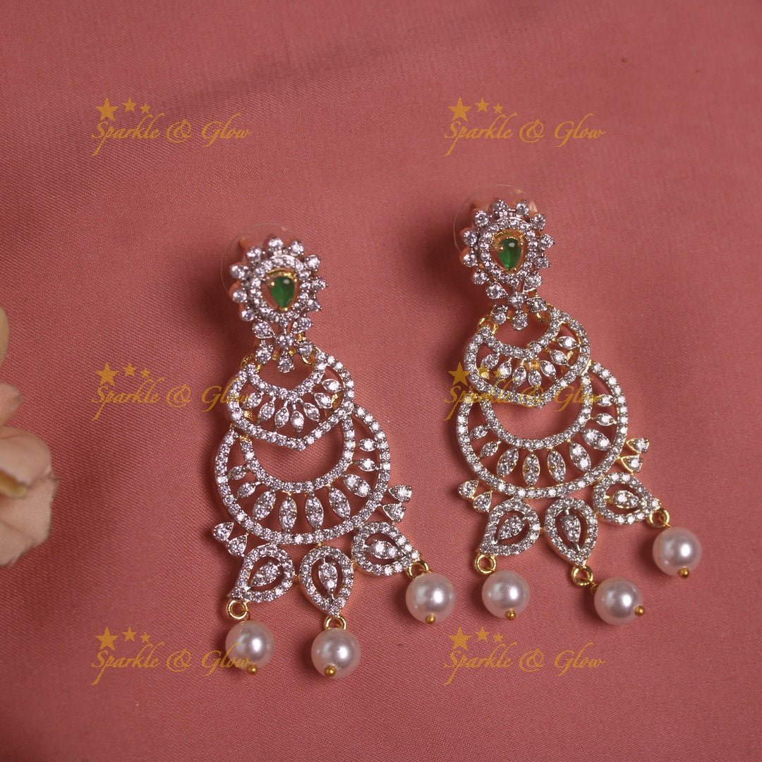 Sparkling Floral American diamond short necklace with pink stones and pearl drops - Sparkle and Glow - Green - Back Thread